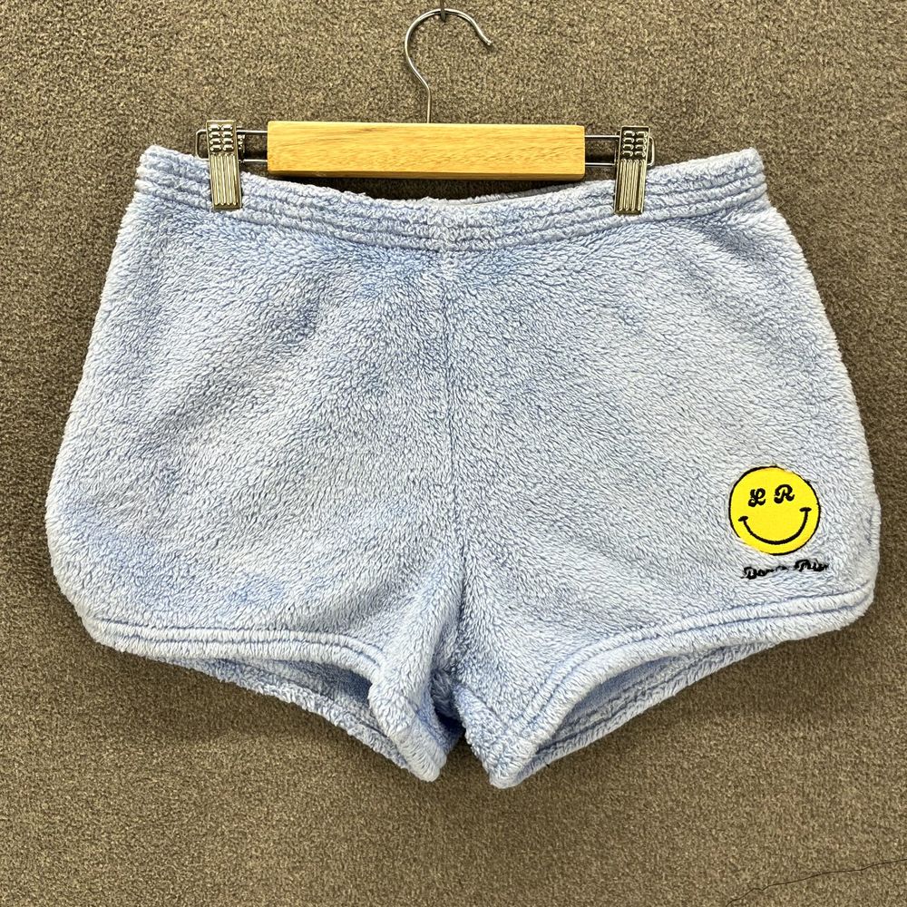 Made with Love and Kisses pajama‎ shorts Small Blue Fleece Smile Face elastic